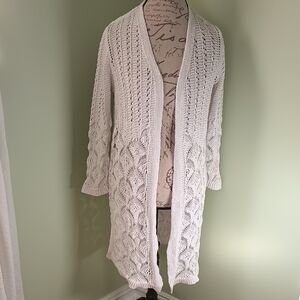 Chico's White Crochet Open-Front Cardigan Size 1P Cotton Comfy Classic Romantic